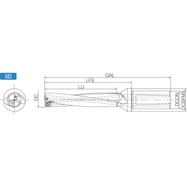 Kyocera Indexable Insert Drill, S100DRV0750506, 0.7500" Drill Dia, 5xD - S100DRV0750506