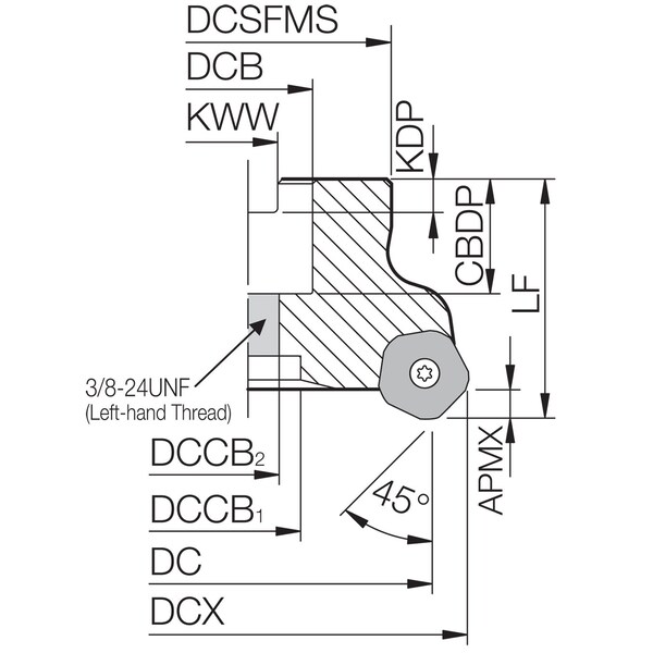 Kyocera Face Mill, MFPN 452000R4T, MFPN 2.0000" Cutting Dia - MFPN452000R4T