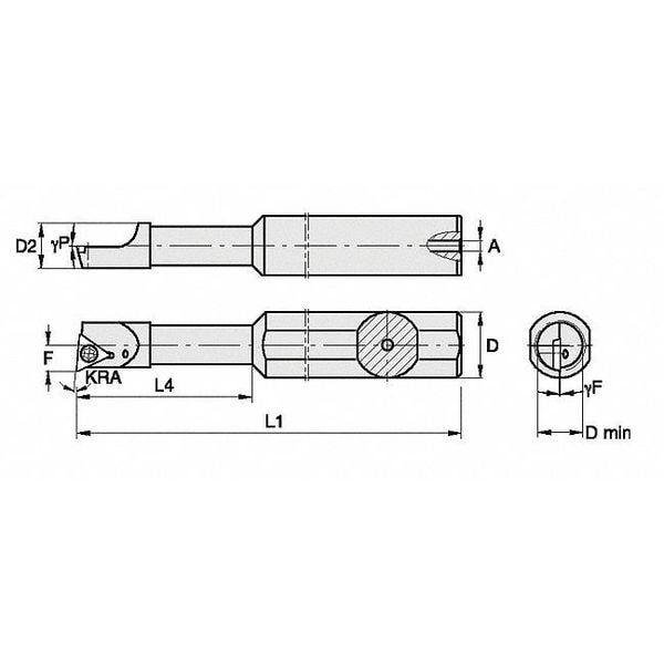 Widia Indexable Boring Bar, QSBI37550018755R, 3-3/4 in L, High Speed Steel, Triangle Insert Shape - QSBI37550018755R