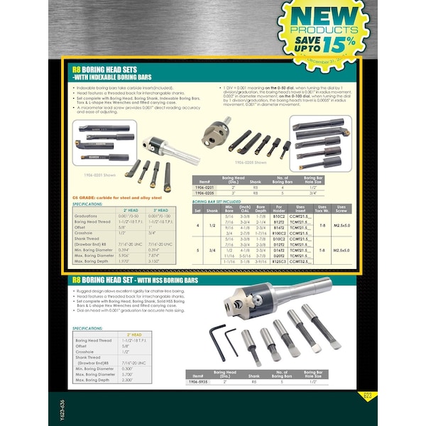 Hhip Indexable Tool Set With 3 in. Boring Head R8 Shank & 8 Boring Bars - 1906-0205