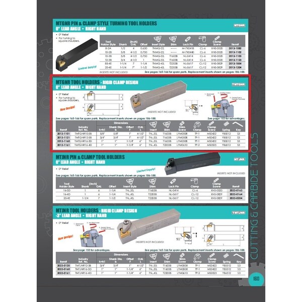 Hhip MTGNR 164D Turning Tool Holder New Rigid Clamp Design - 2013-1161