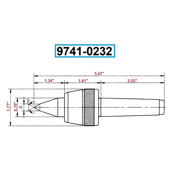 Hhip Harlingen MT2 Extended Point High Speed CNC B-Type Live Center - 9741-0232