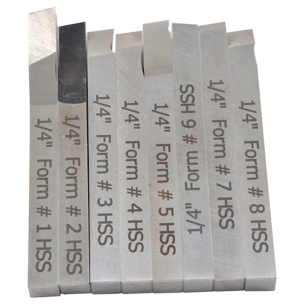 H & H Industrial Products 1/4 X 2-1/2" 8 Piece High Speed Steel Lathe Turning Tool Set - 2006-9022