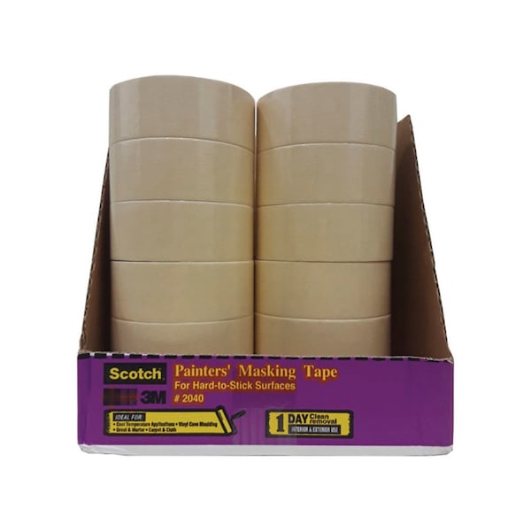 Cinta masking tape resistente a solventes de alta resistencia en color beige de 1.88 in. de ancho x 55 yd de largo, paquete de 24 unidades, 24PK - 2040-48A-BK