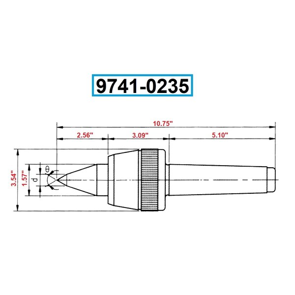 Hhip Harlingen MT5 Extended Point High Speed CNC B-Type Live Center - 9741-0235