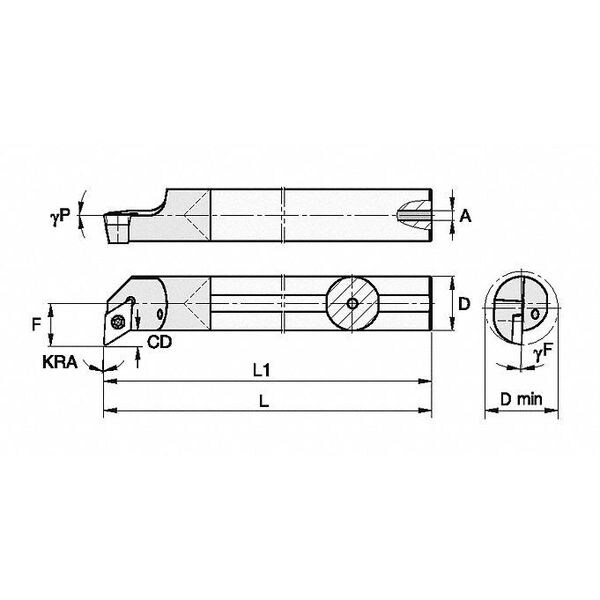 Widia Indexable Boring Bar, CCPI25065R, 6 in L, Carbide, 45 Degrees  Diamond Insert Shape - CCPI25065R