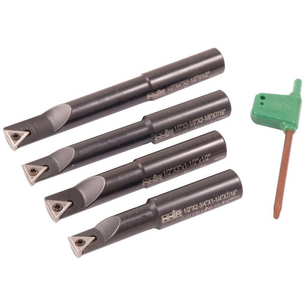 Hhip 4 Piece 1/2" Round Shank Indexable Boring Bar Set - 1001-0704