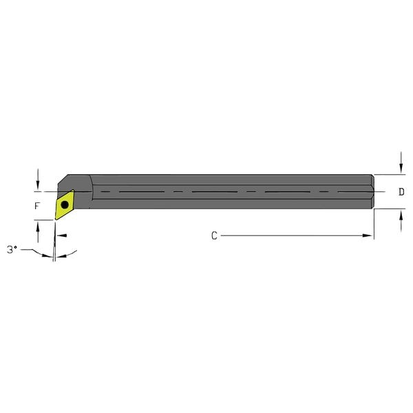 Ultra-Dex Usa Indexable Boring Bar, S08M SDUCL2, 6 in L, High Speed Steel, 55 Degrees  Diamond Insert Shape - 957-000-288