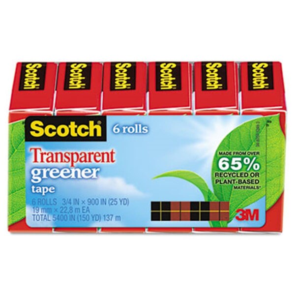 Cinta Scotch Transparente más Ecológica 6126P .75 in. x 900 in. Núcleo de 1 in. 6 Rollos - 6126P