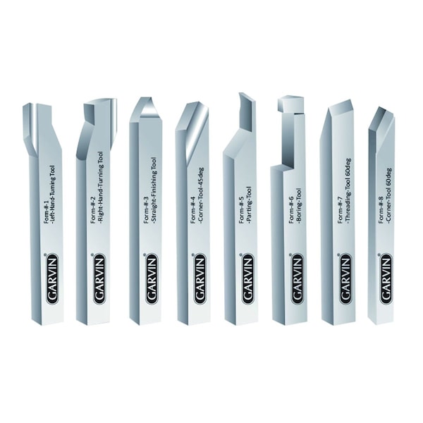 H & H Industrial Products 1/2 X 4" 8 Piece High Speed Steel Lathe Turning Tool Set - 2006-9028