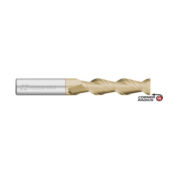 Kodiak Cutting Tools 3/16 2 Flute Carbide Endmill Long 45 Deg. ZRN Coated w/Corner Radius - 5450586