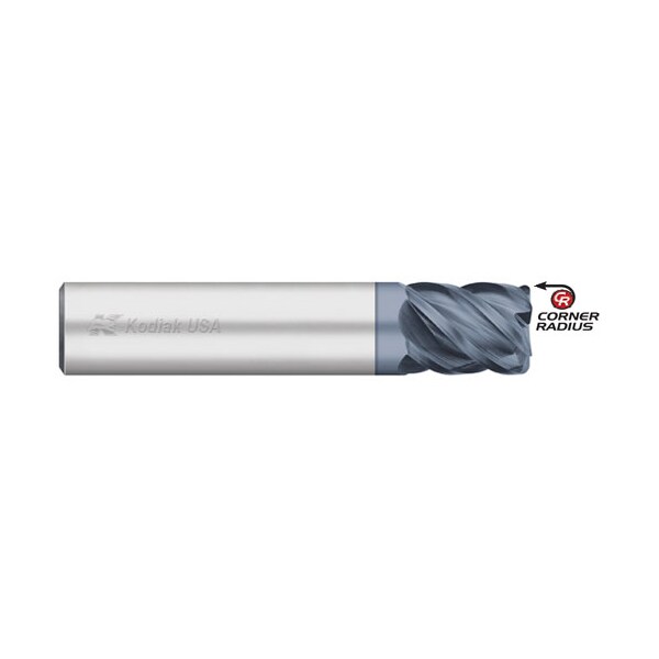 Kodiak Cutting Tools 3/4 5 Flute Carbide Endmill Stub Length 45 Deg. ALTIN w/Corner Radius - 5449378
