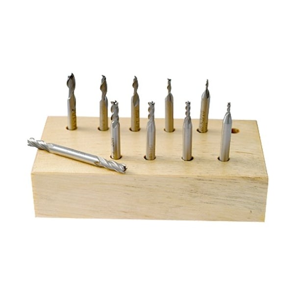 Hhip 10 Piece 2 & 4 Flute Mini High Speed Steel Double End Mill Set - 8000-0025