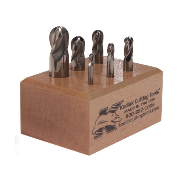 Kodiak Cutting Tools 4 Flute Stub Ball Nose Carbide End Mill Set, 6pc 1/8-1/2 - 56310028