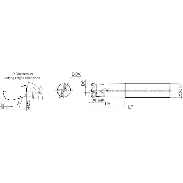 Kyocera High Feed End Mill, MFH 1000S100102T8, MFH-RAPTOR 1.0000" Dia - MFH1000S100102T8