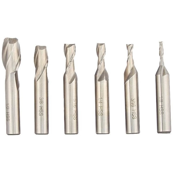 Hhip 6 Piece 3/8" Shank 2 Flute High Speed Steel End Mill Set - 8000-0001