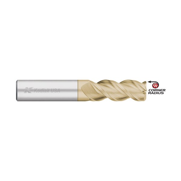 Kodiak Cutting Tools 1/8 3 Flute Carbide Endmill 45 Deg. ZRN Coated w/Corner Radius - 5450738