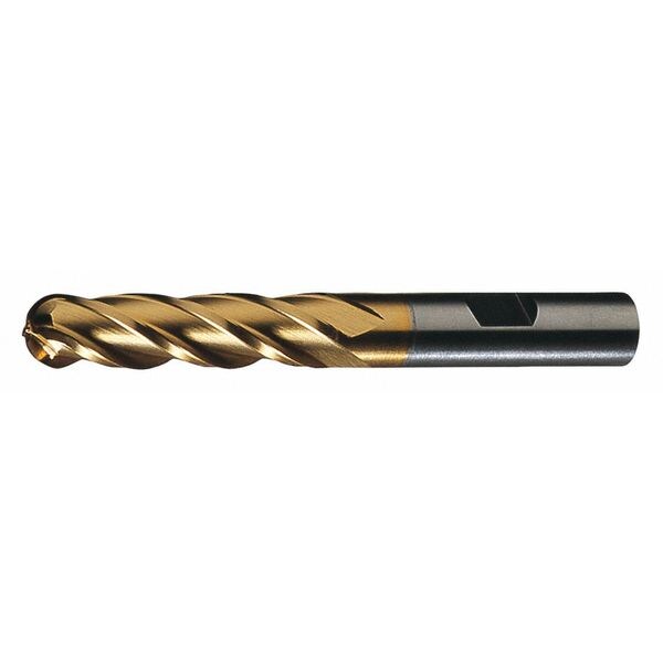 Cleveland 4-Flute HSS Ball Nose Single End MIll Cleveland HG-4B-TN TiN 1/2x1/2x3x5 - C33356