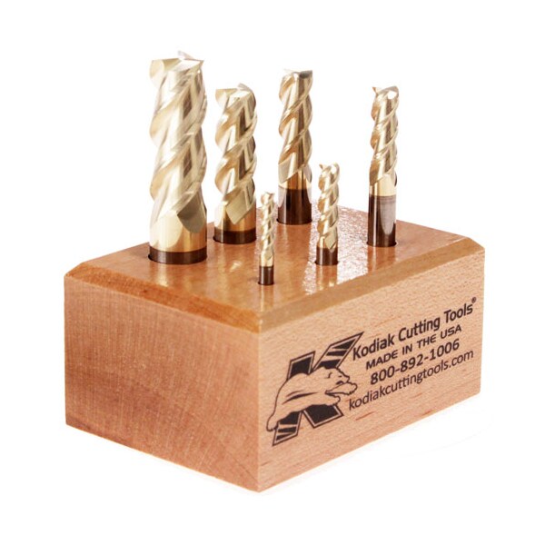 Kodiak Cutting Tools 3 Flute for Aluminum Carbide End Mill Set, 6pc 1/8-1/2 ZRN Coated - 56310030