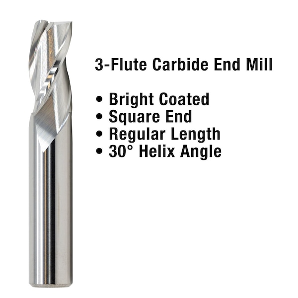 Gs Tooling 1/2" Diameter x 1/2" Shank 3-Flute Regular Length Blue Series Carbide End Mills - 101099