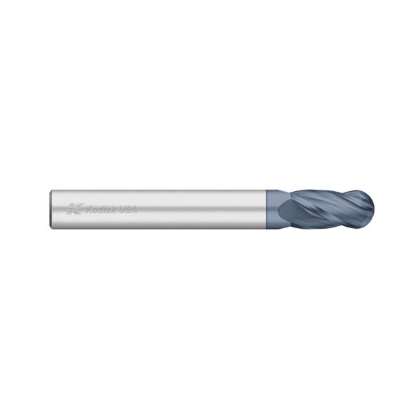 Kodiak Cutting Tools 3/16 Carbide Endmill 4 Flute Single End Ball Nose Long ALTIN Coated - 5437223