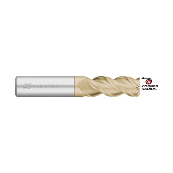 Kodiak Cutting Tools 1/2 3 Flute Carbide Endmill 45 Deg. ZRN Coated w/Corner Radius - 5450775