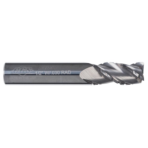 Cgs Tool The Beast Roughing End Mill 3Fl 1/2"Dia 1"Loc 3"Oal W/.030" Radius - CR1318