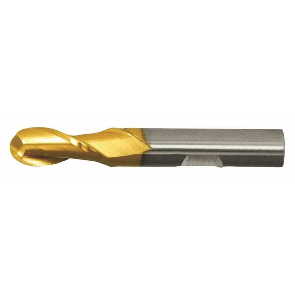 Cleveland 2-Flute HSS Ball Nose Single End Mill Cleveland HG-2B-TN TiN 1/8x3/8x3/8x2-5/16 - C39010