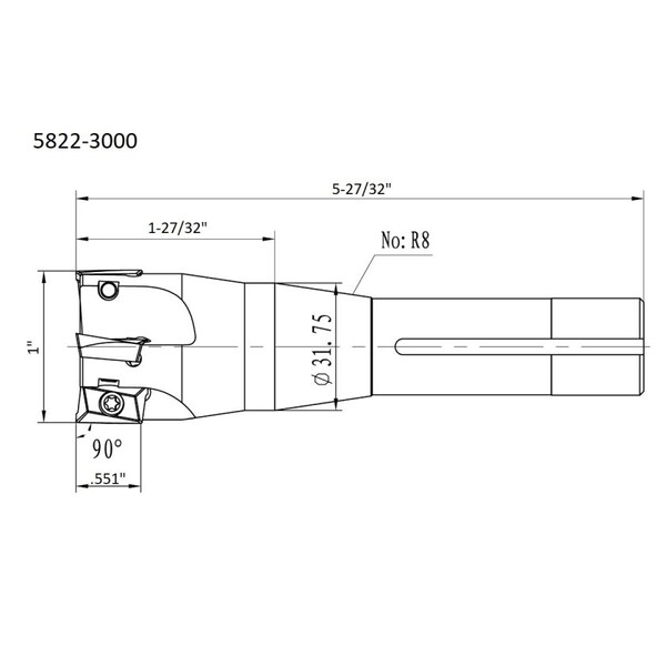 Hhip 1" 90 Degree R8 Indexable End/Face Mill - 5822-3000