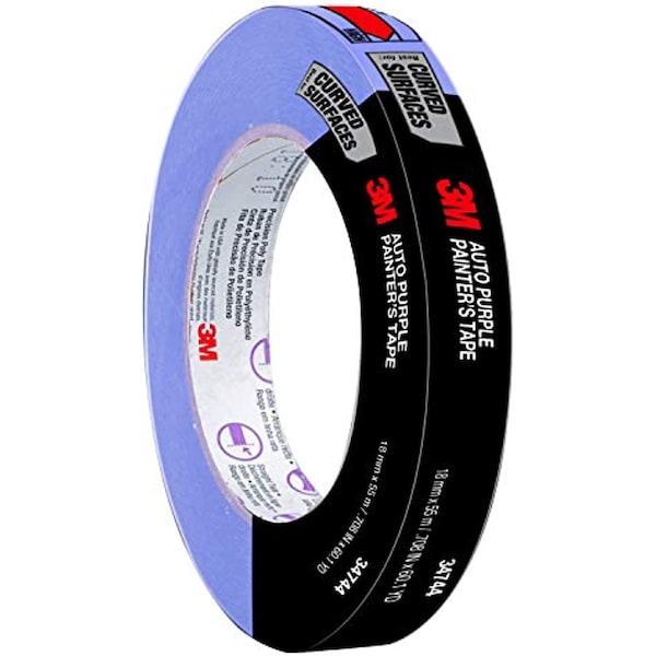 Cinta de pintor morada para superficies curvas de automóviles 3M, 18 mm x 55 m, paquete de 5 - 34744-5