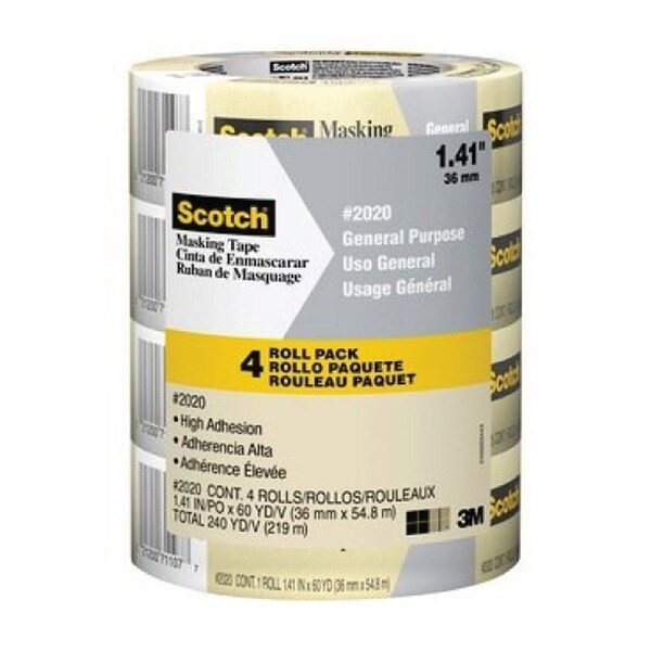 Cinta para enmascarar Scotch 2020-36ECP, 60 yardas de longitud, 1.4 pulgadas de ancho, respaldo de papel crepé, color beige - 2020-36EP4.