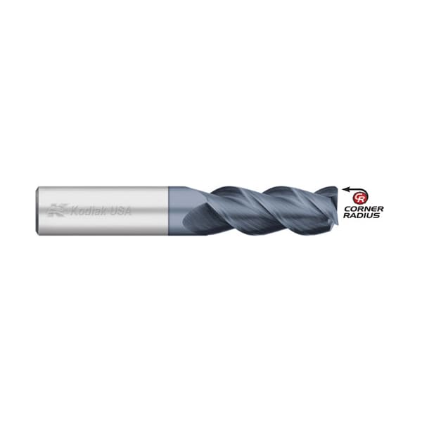 Kodiak Cutting Tools 3/4 3 Flute Carbide Endmill 45 Deg. ALTIN w/Corner Radius - 5443757