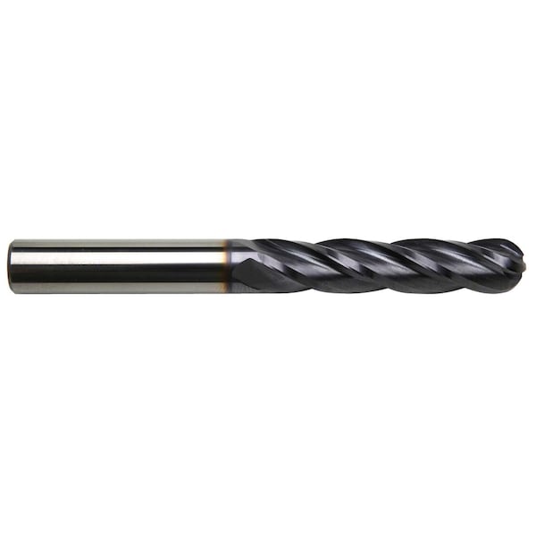 Gs Tooling 3/16" Diameter x 3/16" Shank 4-Flute Long Length Ball Nose Yellow Series Carbide End Mills - 102944