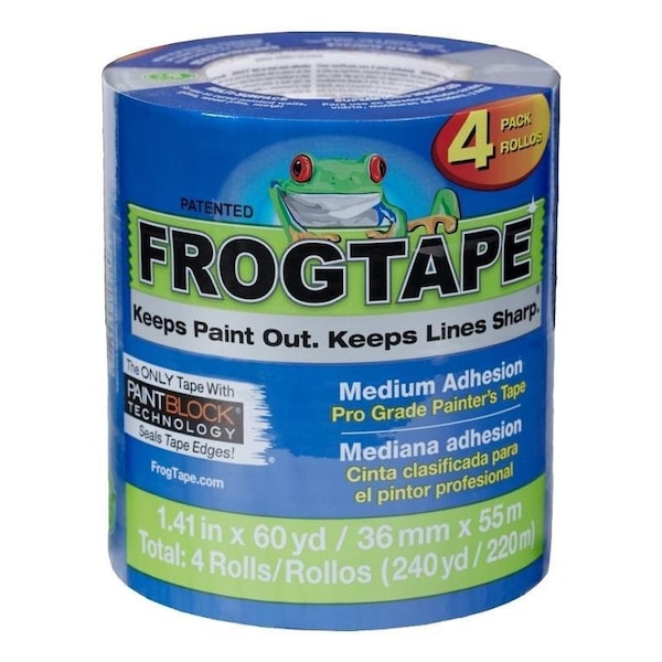 Frogtape 104956 Cinta de pintor de grado profesional, 60 yd de largo, 1.41 pulgadas de ancho, azul - 105569
