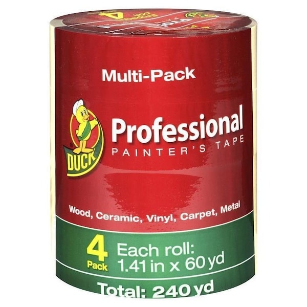 Cinta de pintor profesional Duck Brand, 60 yd L, 1.41 in W, beige, paquete de 4 - 1362492