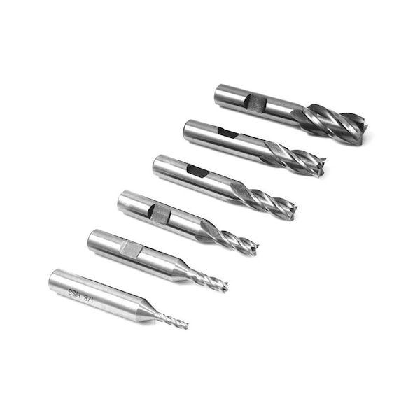 Hhip 6 Piece 4 Flute High Speed Steel End Mill Set With 3/8" Shank - 8000-0002