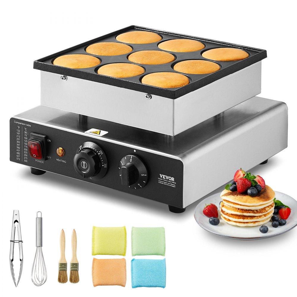 VEVOR 9PCS 76mm Dutch Pancake Maker Commercial Dorayaki Baker 850W Non-stick - SYJBJDP4KF0005ECEV1