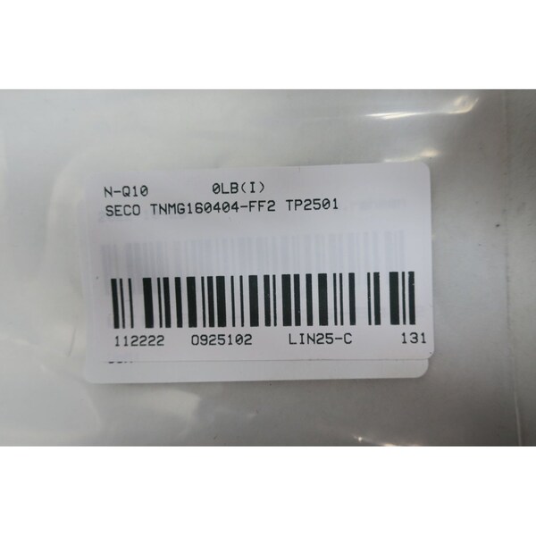 Seco Duratomic Carbide Insert Pack of 10 - TNMG160404-FF2 TP2501