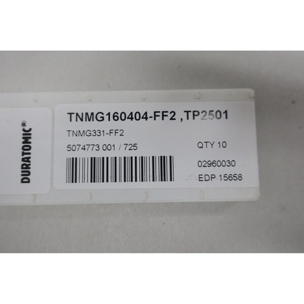 Seco Duratomic Carbide Insert Pack of 10 - TNMG160404-FF2 TP2501