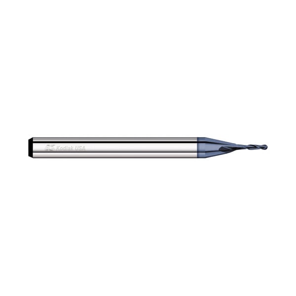 Kodiak Cutting Tools 0.074 2 Flute Carbide Endmill Micro Ball Nose ALTIN Coated - 5524629