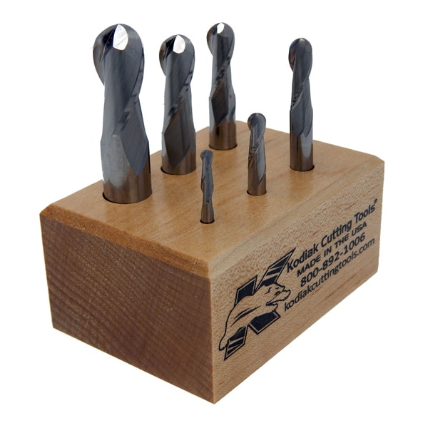 Kodiak Cutting Tools 2 Flute Regular Length Ball Nose Carbide End Mill Set, 6pc 1/8-1/2 - 56310041
