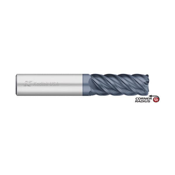 Kodiak Cutting Tools 3/16 5 Flute Carbide Endmill 45 Deg. ALTIN w/Corner Radius - 5450280