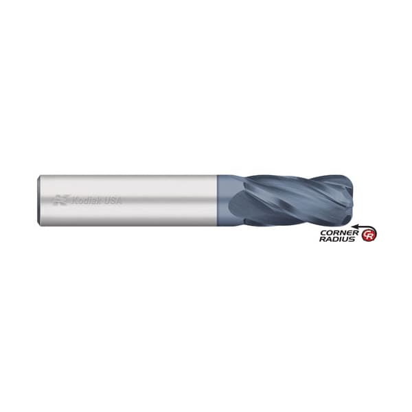 Kodiak Cutting Tools 1/2 Carbide Endmill 4 Flute Single End w/Corner Radius ALTIN Coated - 5452821