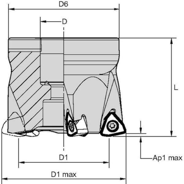 Widia Indexable Face Mill, M370 Series, 1.4990" Max Cut Dia, High Speed Steel, 1.25mm Depth of Cut - M370D052Z05WO08