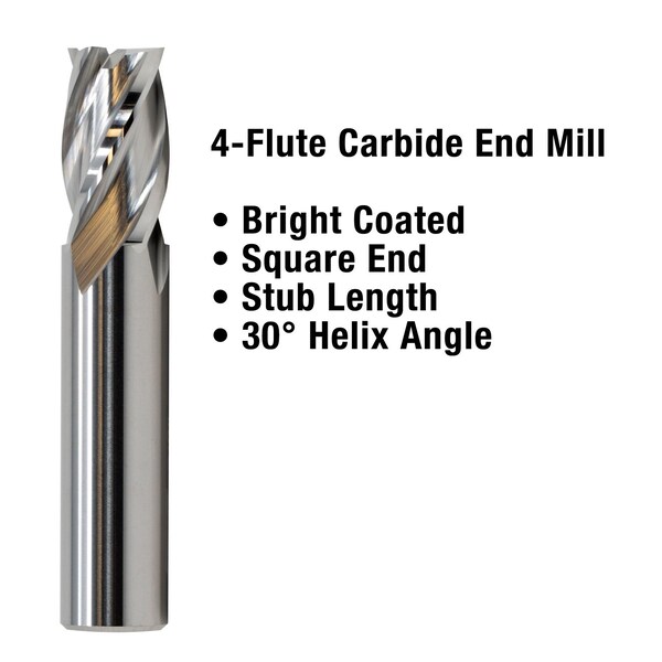 Gs Tooling 3/8" Diameter x 3/8" Shank 4-Flute Stub Length Blue Series Carbide End Mills - 101273