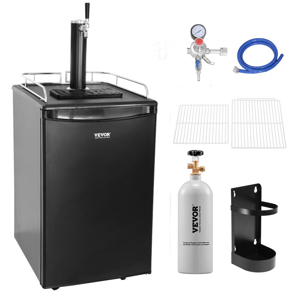 VEVOR Beer Kegerator, Single Tap Draft Beer Dispenser, Full Size Keg Refrigerator With Shelves, CO2 Cylinder, Drip Tray & Rail, 32°F- 50°F Temperature Control, Holds 1/6, 1/4, 1/2 Barrels, Black - JXSZPJGY1152LSLJ5V1