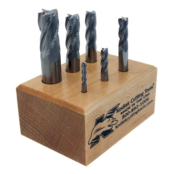 Kodiak Cutting Tools 4 Flute Regular Length Carbide End Mill Set, 6pc 1/8-1/2 - 56310037
