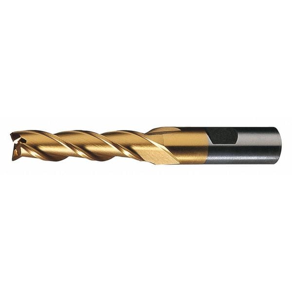 Cleveland 3-Flute HSS Center Cutting Square Single End Mill Cleveland HG-3-TN TiN 1/2"x1/2"x2"x4" - C39763