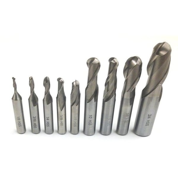 Hhip 9 Piece 2 Flute Ball Nose End Mill Set - 8001-0009