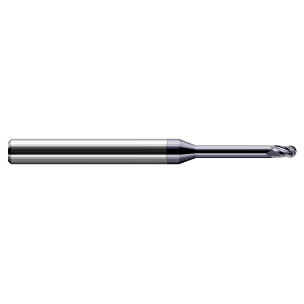 Harvey Tool Miniature End Mill - Ball - Long Reach, Stub Flute, 0.0110", Finish - Machining: AlTiN - 34211-C3